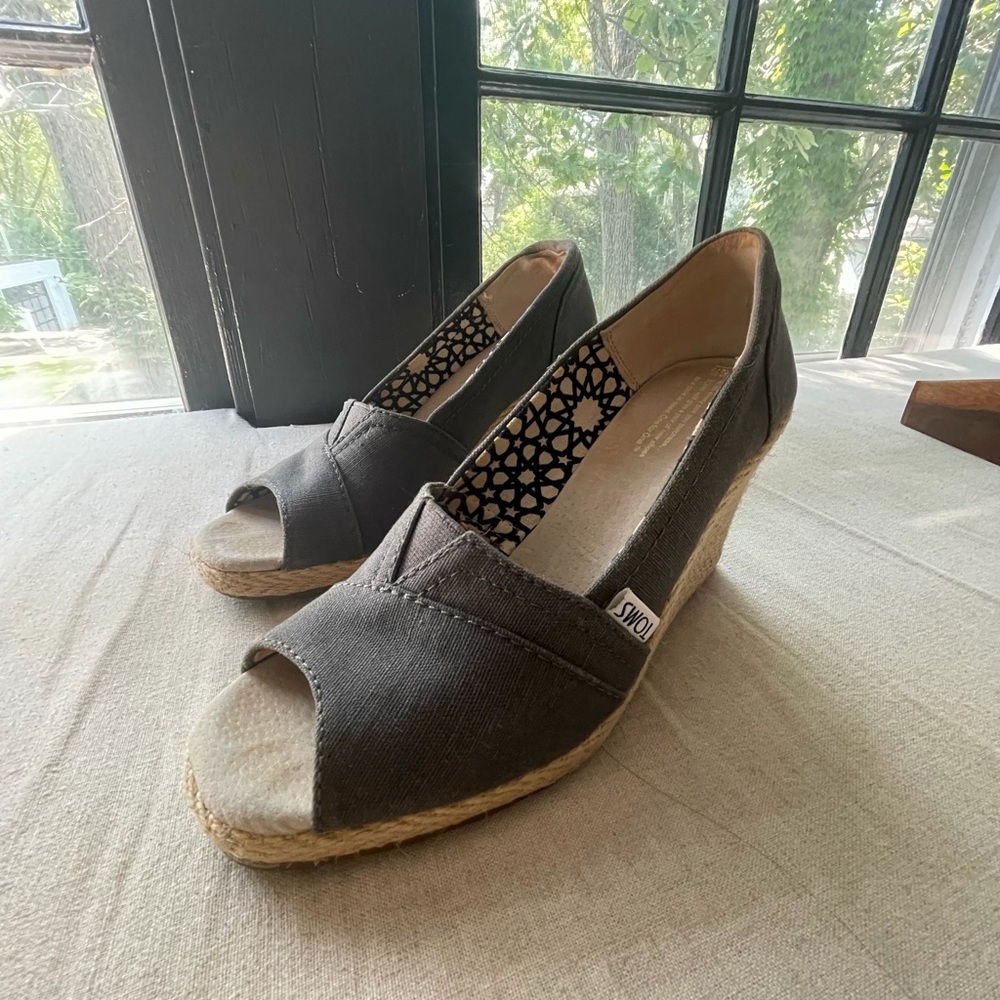 TOMS Charcoal Wedge Peep Toe Shoes